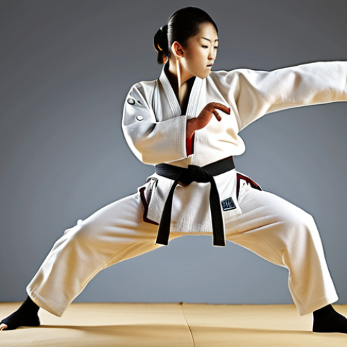 Home 6 **Tae Kwon Do Focus:** A dynamic Tae Kwon Do practitioner executing a powerful and precise kick, emphasizing the speed and form. The background subtly showcases the discipline and respect inherent in Tae Kwon Do training.
