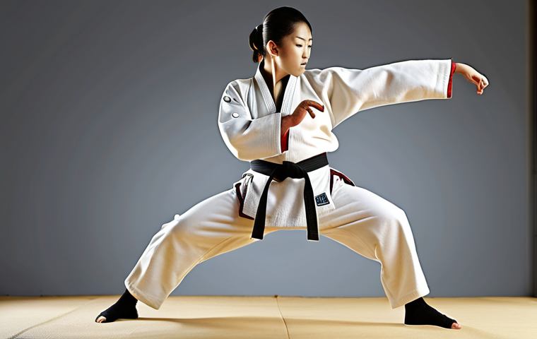 **Tae Kwon Do Focus:** A dynamic Tae Kwon Do practitioner executing a powerful and precise kick, emphasizing the speed and form. The background subtly showcases the discipline and respect inherent in Tae Kwon Do training.